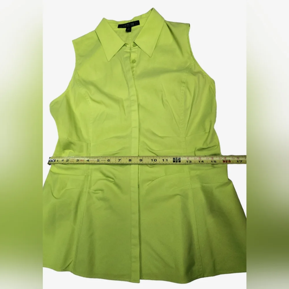Lafayette 148 Blouse Top Sz 6 Georgina Sleeveless Button Up Ruched Neon Green - Picture 7 of 8